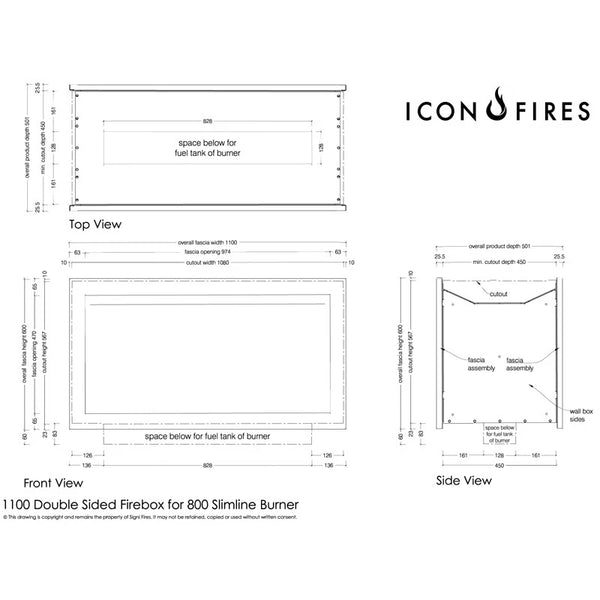 Icon Slimline Firebox FBDS1100 - Sort