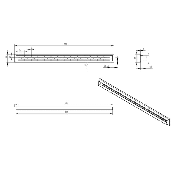 Ventilationsrist Sort - 80x6,5 cm - 210 cm²