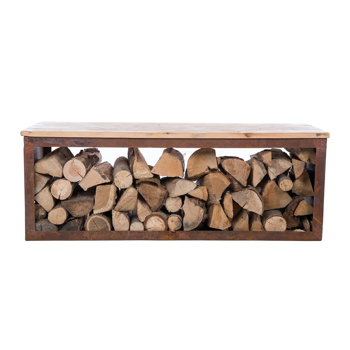 Wood Storage Bench in Corten Steel