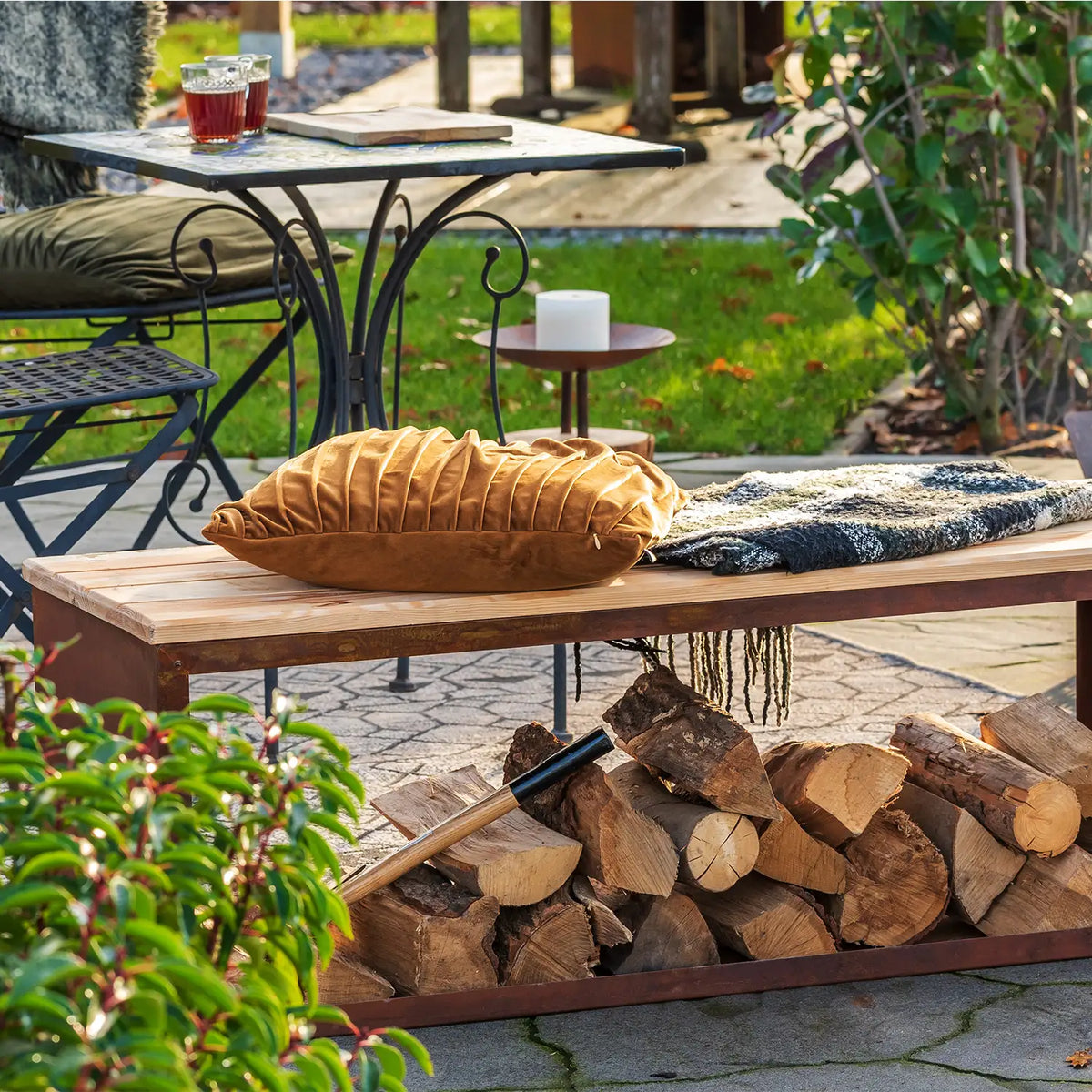 Wood Storage Bench in Corten Steel