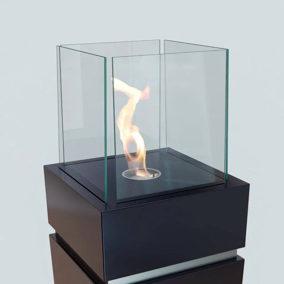 Gulv biopejs med glas - Sort