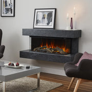 Winchester 1600 Grey Marble wall-mounted electric fireplace suite with mantel and wide three-sided flame view