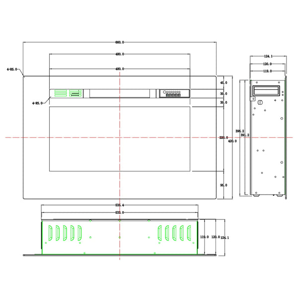LED Pro indbygningspejs til el - 66 cm
