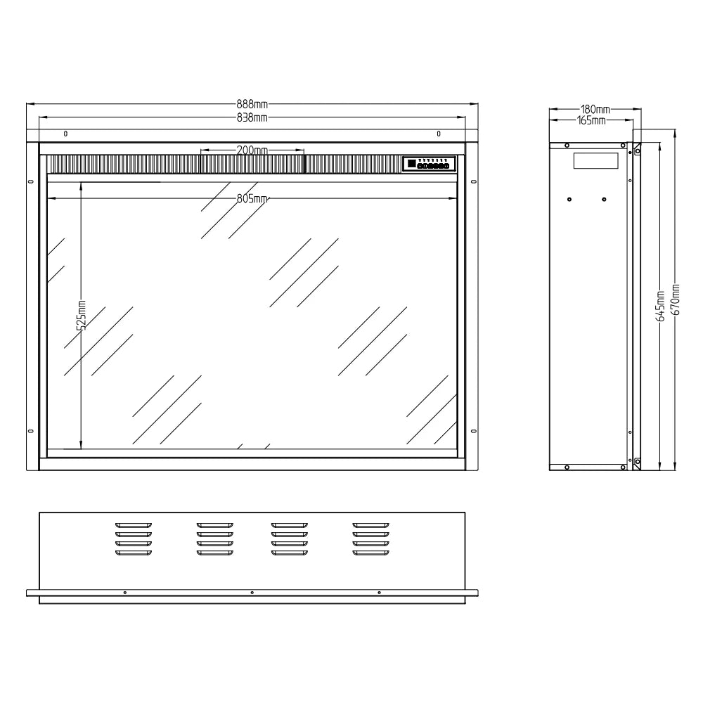 LED Klassisk indbygningspejs til el - 90 cm