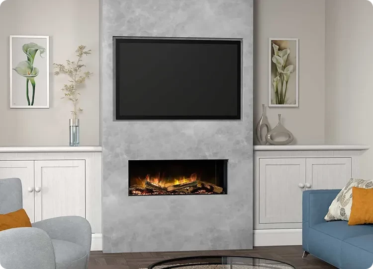 Medievæg med TV og elektrisk pejs fra flamerite