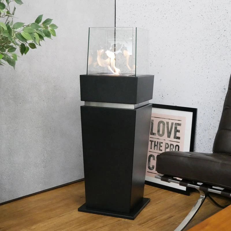 Gulv biopejs med glas - Sort