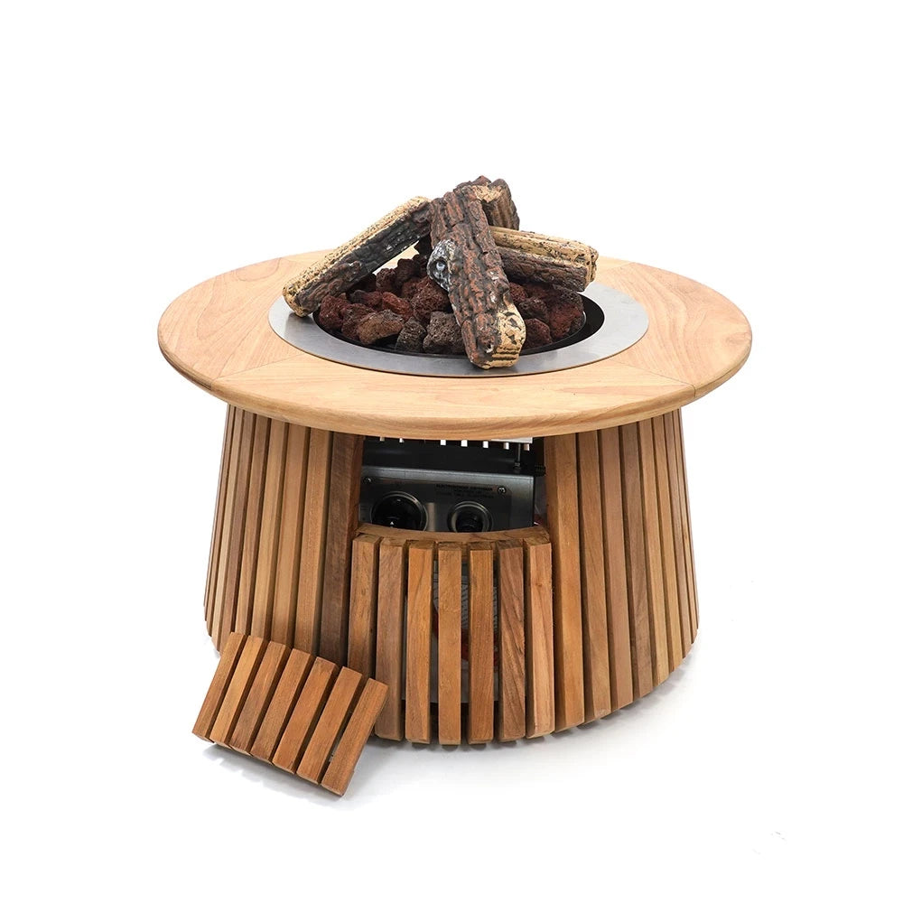 Lagune Round 60 Teak – Rund gaspejs ildbord