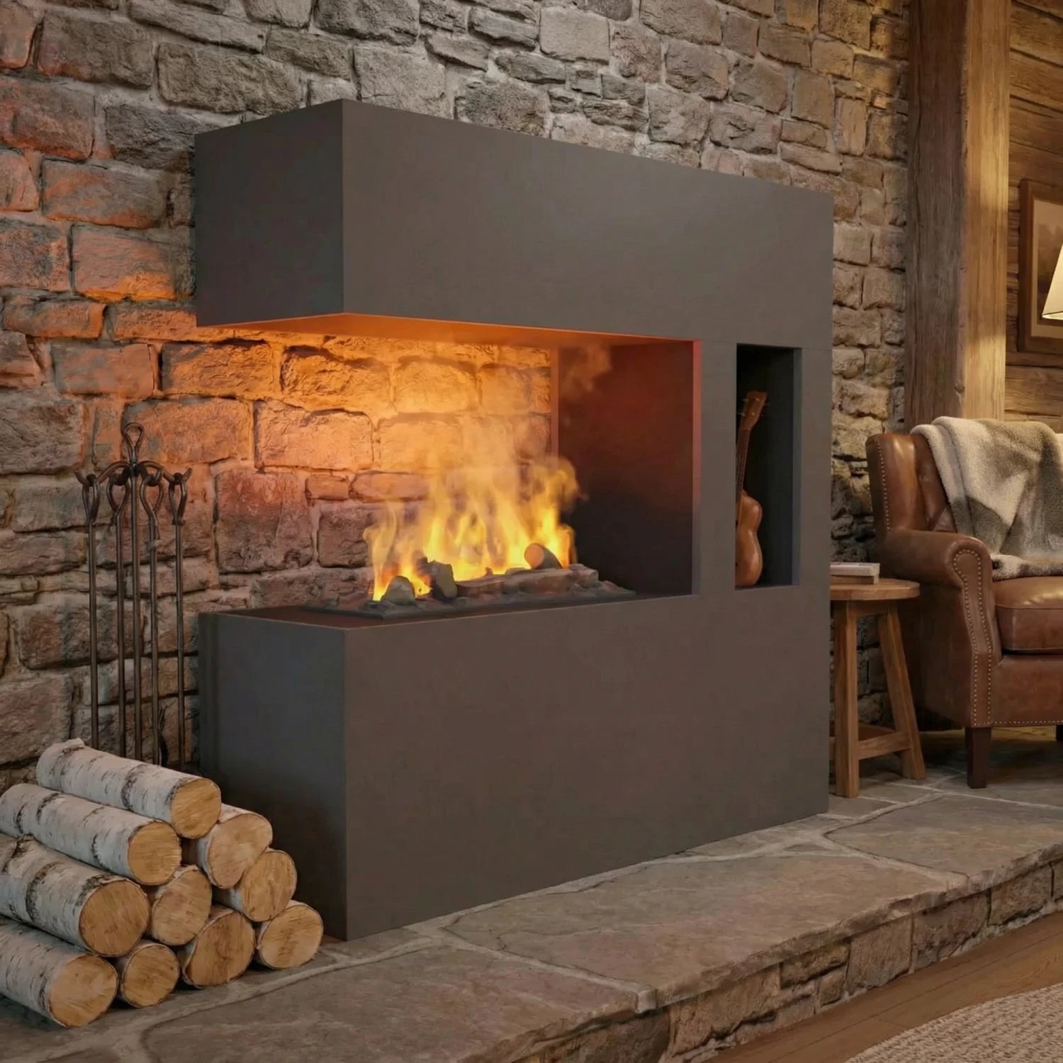 Schiller Pocket Grey - OMC 600 | Freestanding Water Vapour Fireplace