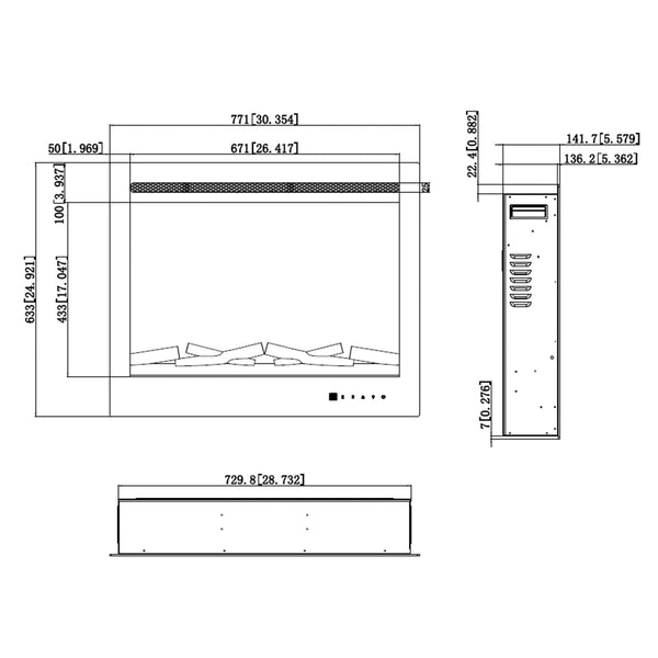 LED Pro indbygningspejs til el - 77 cm