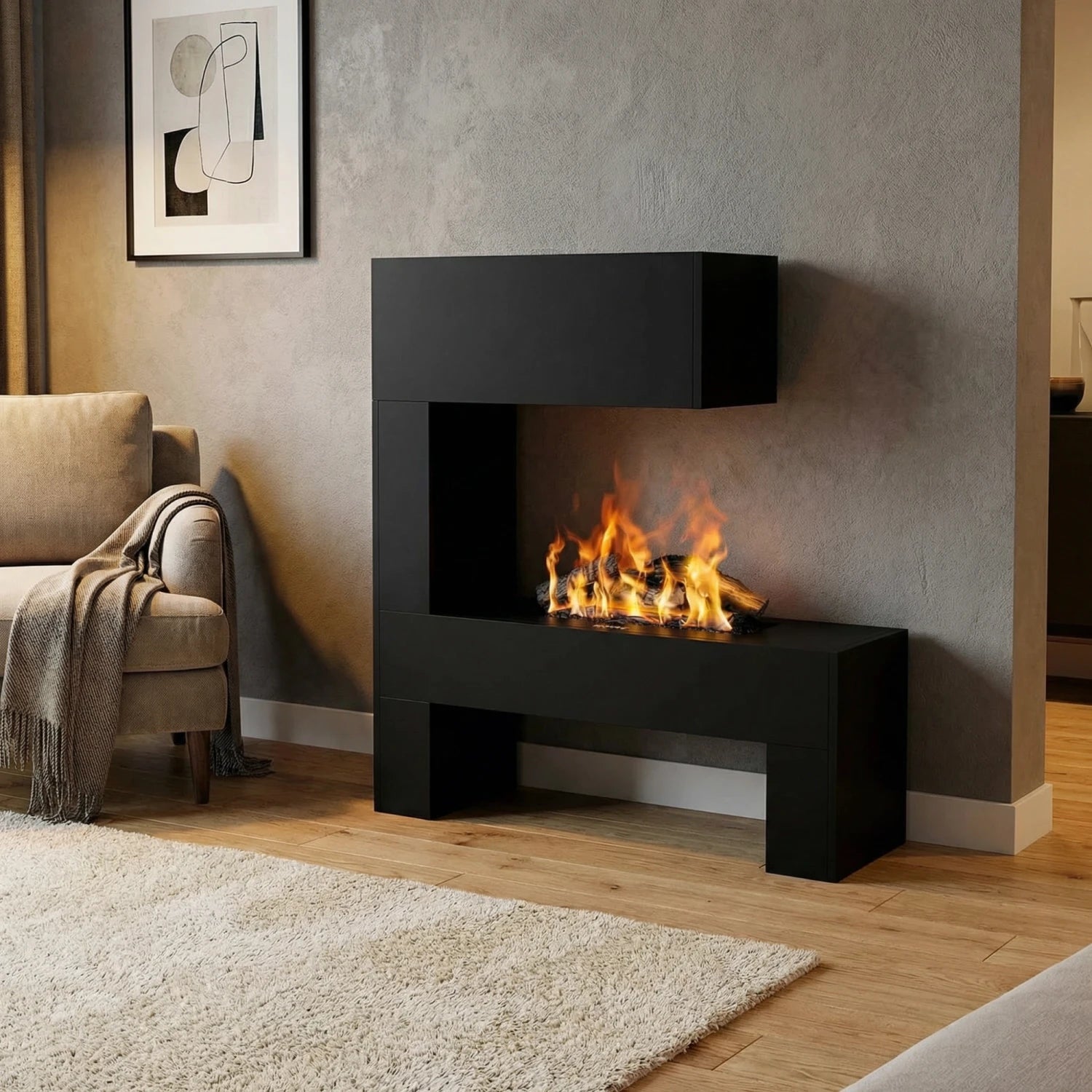 Mozart Black - OMC 600 | Freestanding Water Vapour Fireplace