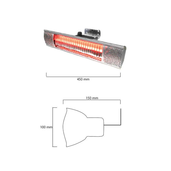 Terrassevarmer 1500W, GT, 51 cm - Sølv