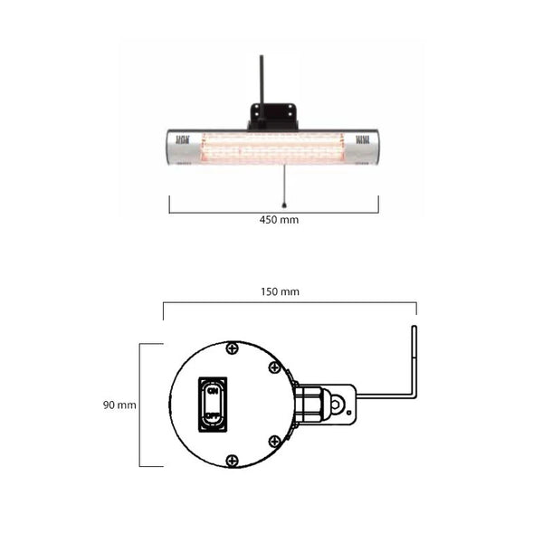 Terrassevarmer vægmodel 1500W, GT - Sort