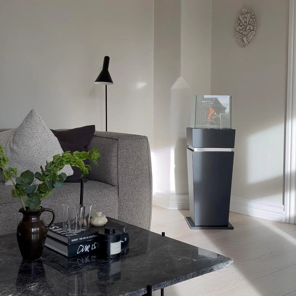 Gulv biopejs med glas - Sort