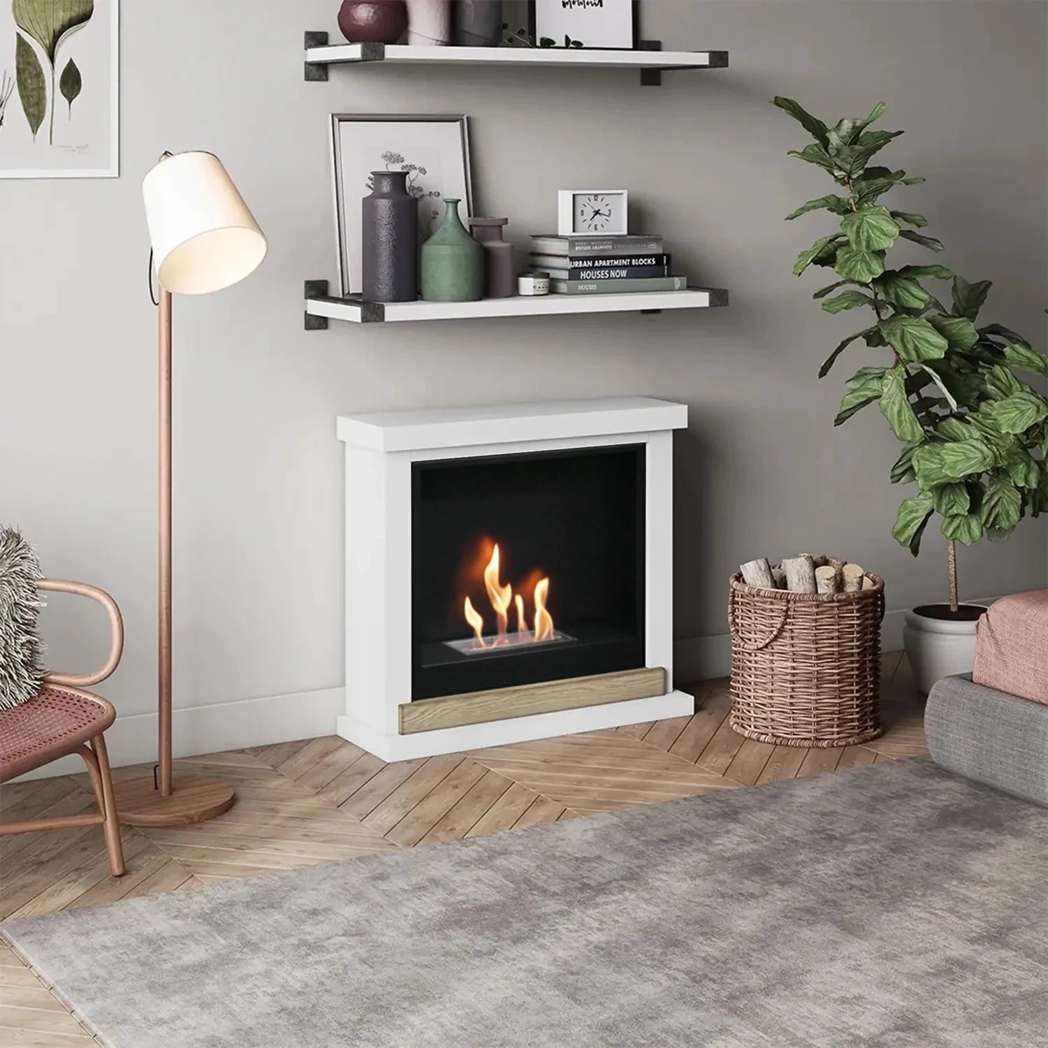 Hagen White Bioethanol Fireplace Mantel