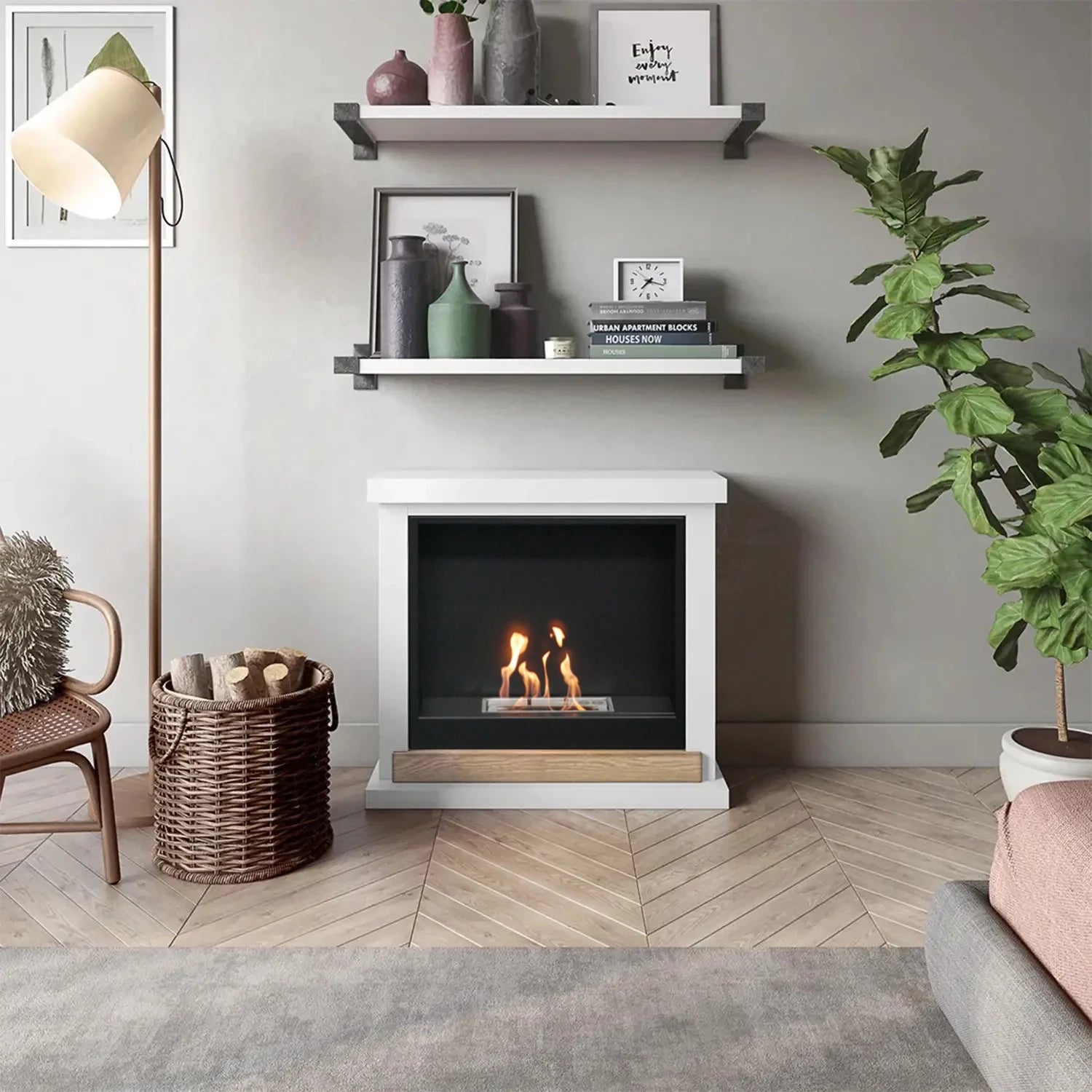 Hagen White Bioethanol Fireplace Mantel