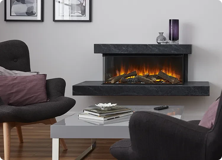 vægmonteret elektrisk pejs med marmorramme fra British Fires