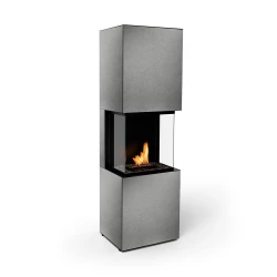 Planika Rock Fireplace automatisk fritstående biopejs med BEV teknologi og en ramme af fibercement