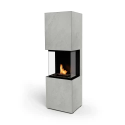 Planika Rock Fireplace automatisk fritstående biopejs med BEV teknologi og en ramme af marmorfinish